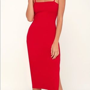 Paulina Red Bodycon Midi Dress